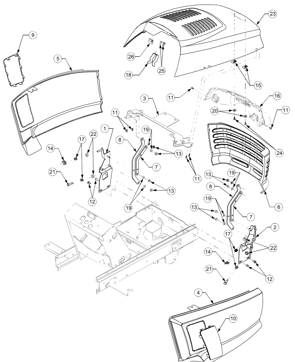Grille, Hood And Side Panels Diagram and Parts List for LT2180 13A254G710-13A254G712 Cub Cadet Lawn Tractor
